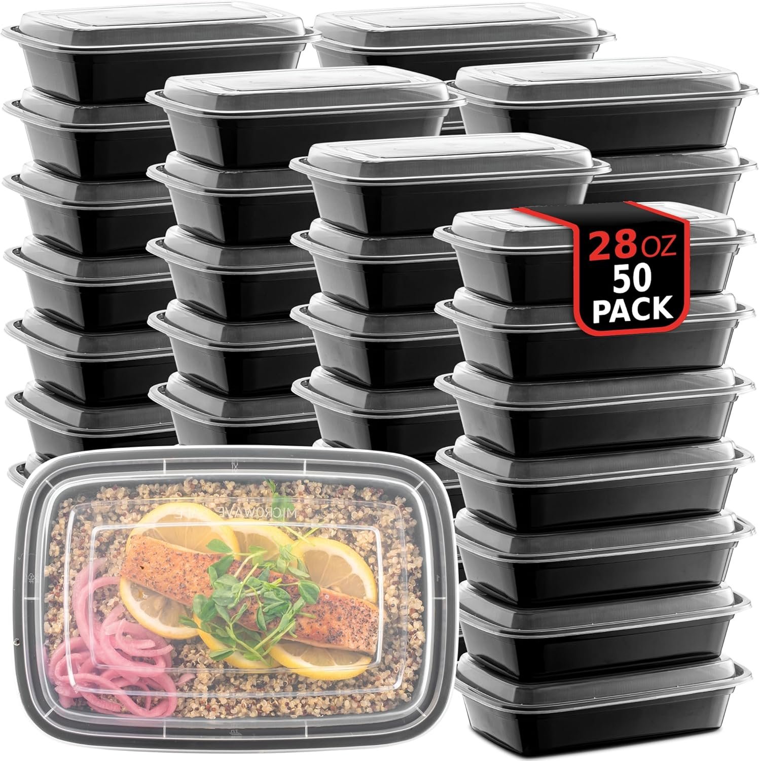 50-Pack Reusable Meal Prep Containers Microwave Safe Food St...
