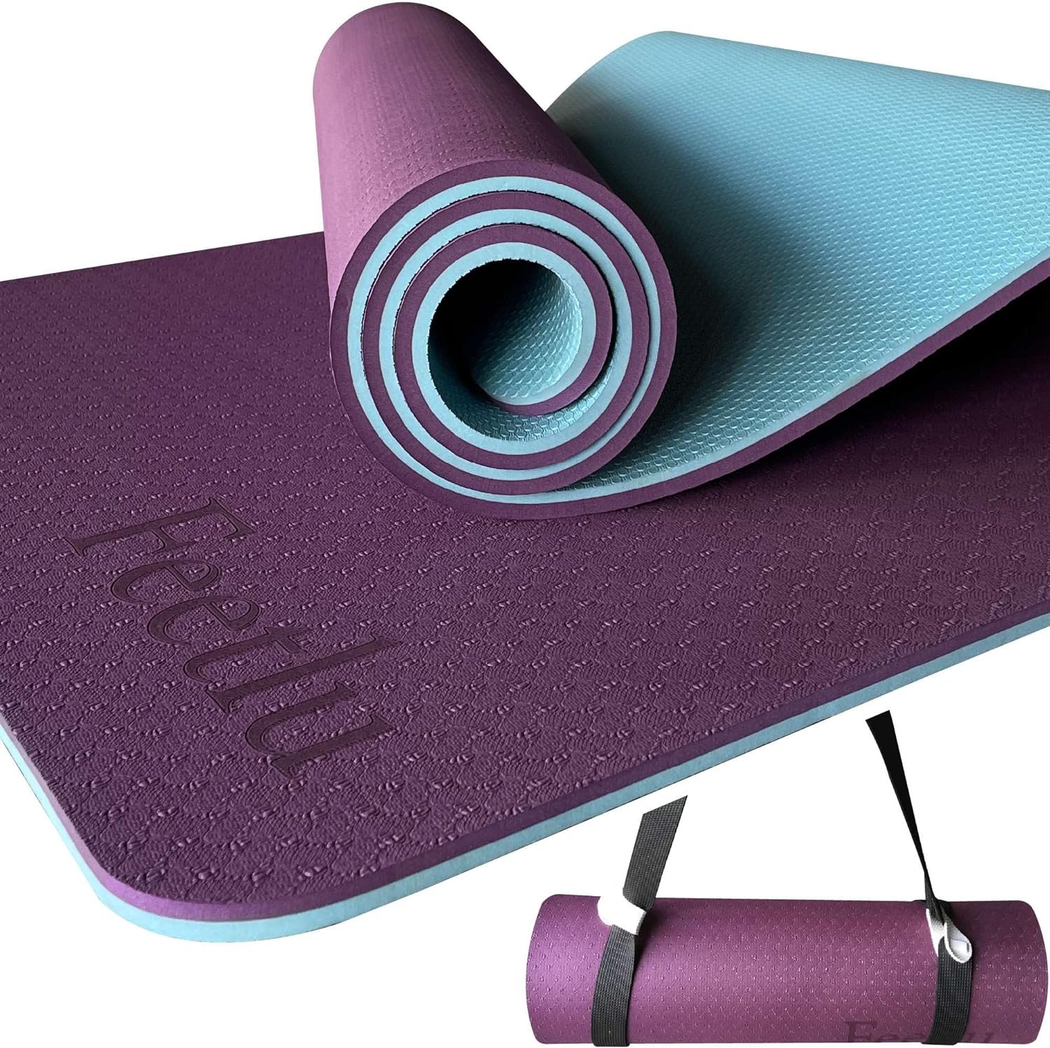 Extra Thick Exercise Yoga Mat with Strap – 2/5 Inch (1...