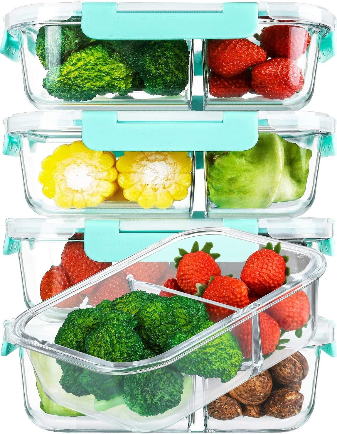 [5-Pack,36 Oz]Glass Meal Prep Containers 2 Compartments Port...