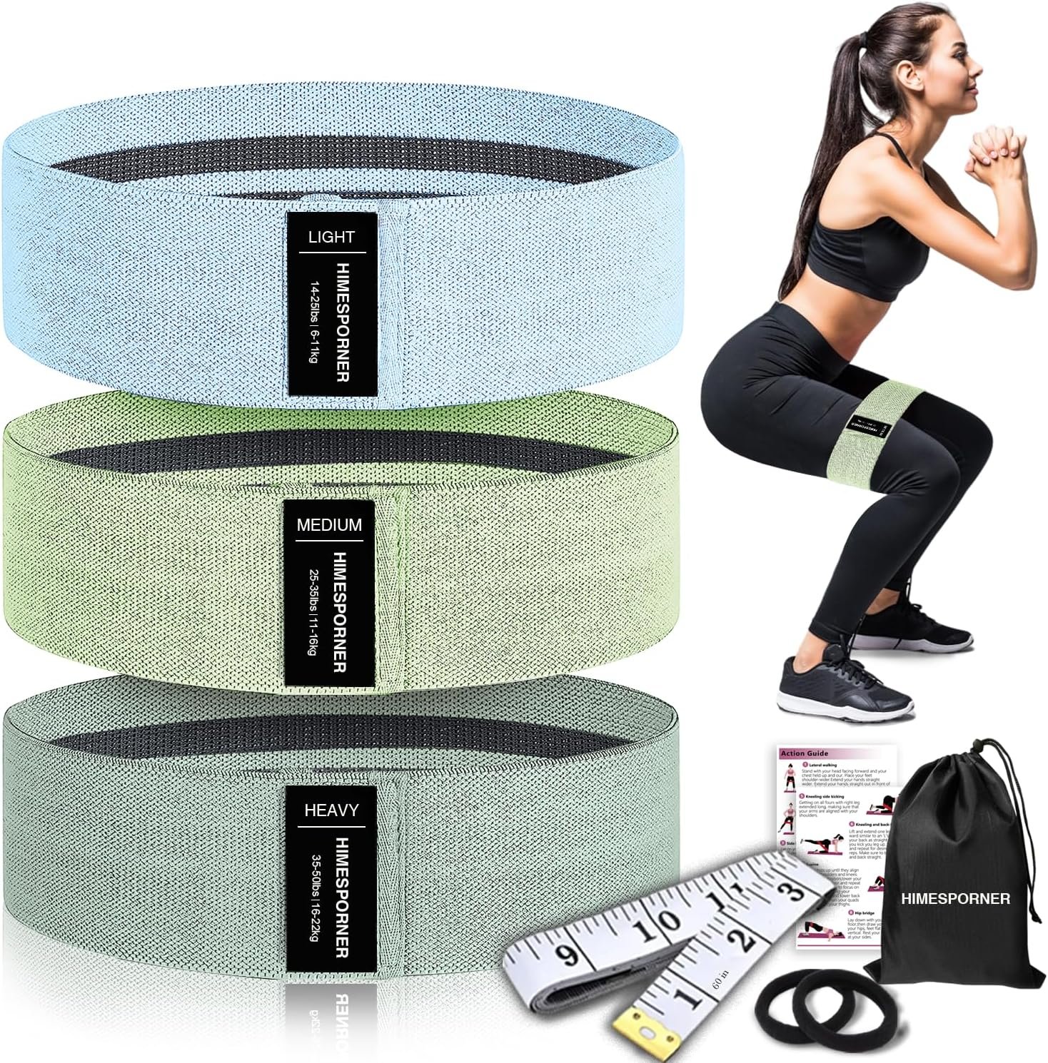 Wide Fabric Resistance Bands for Working Out, 3 Level Non-Sl...