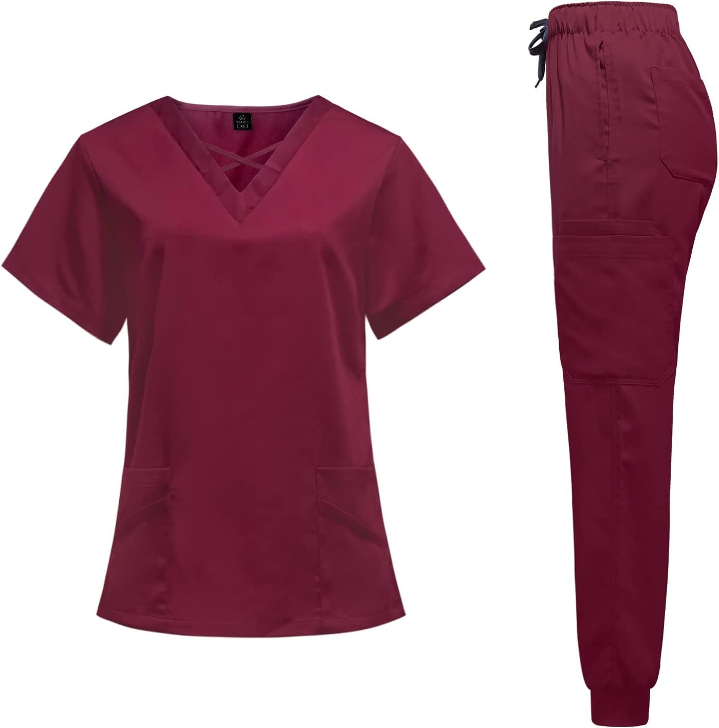 VIAOLI Scrubs for Women Set Modern V-Neck Top & 8 Pocke...