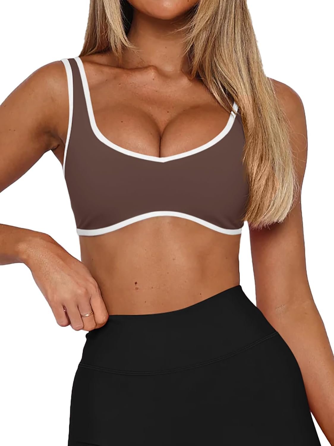 LASLULU Sexy Sports Bras for Women V Neck Sleeveless Padded ...