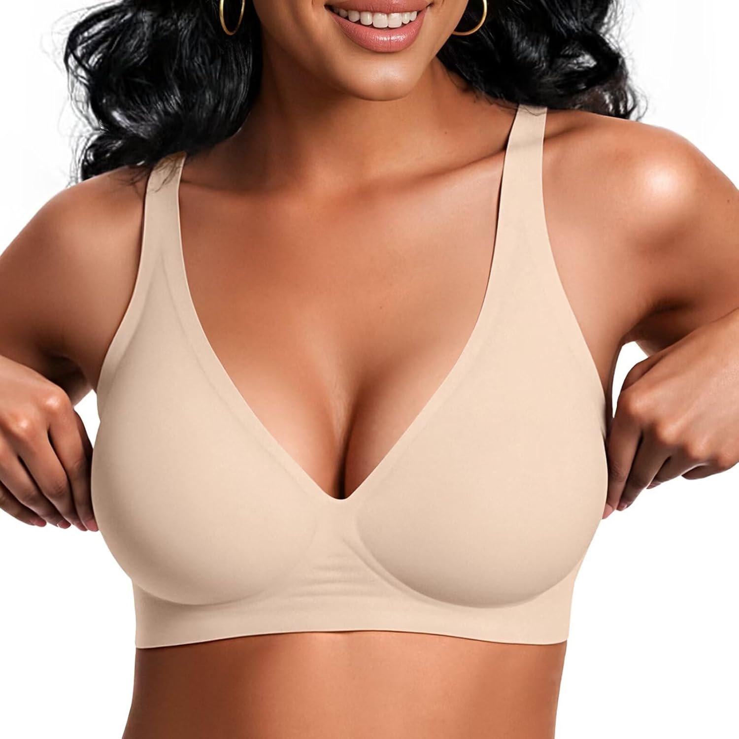 Vertvie Jelly Wireless Bras for Women Push Up Plunge Seamles...