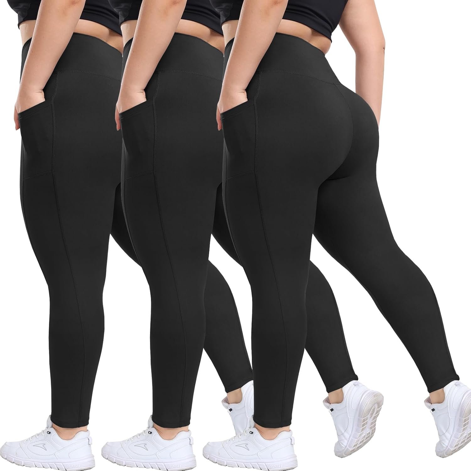 HLTPRO 3 Pack Plus Size Leggings with Pockets for Women R...