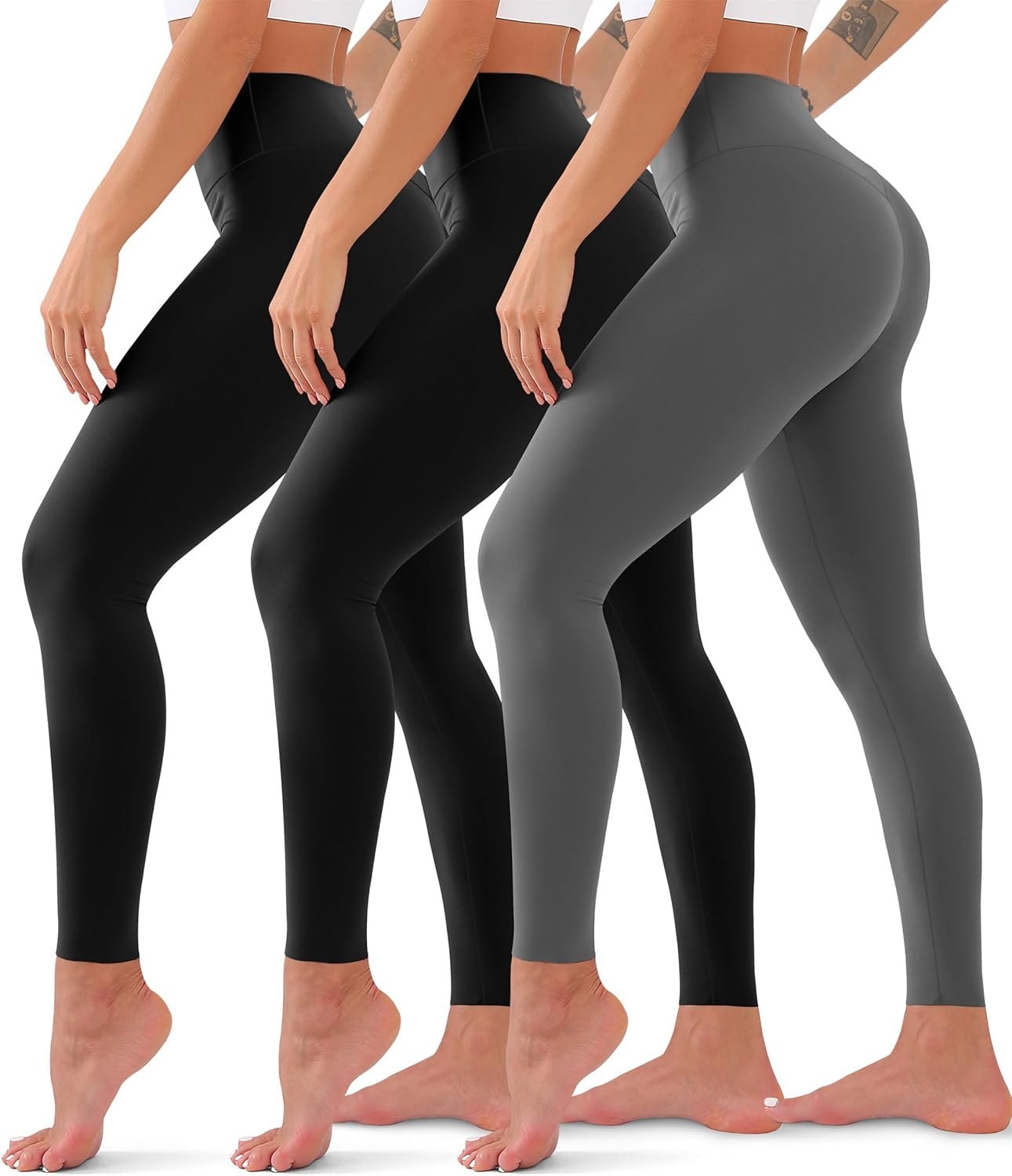 3 Pack High Waisted Leggings for Women No See Through Yoga P...