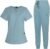 VIAOLI Scrubs for Women Set Modern V-Neck Top & 8 Pocket Jogger Pants Athletic Nursing Uniform Solid Stretch Workwear