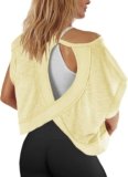 Panadila Womens Open Back Workout Top Oversized Workout T Shirts Backless Athletic Shirt Short Sleeve Baby Tee