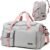 Eslcorri Gym Duffle Bag for Women Men, Sports Backpack with Wet & Shoe Compartment, Fitness Overnight Weekender Bag for Yoga, Swim, Travel (Style B, GrayPink)