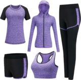 5pcs Workout Outfits for Women Athletic Sets Sport Suits Yoga Gym Fitness Exercise Clothes Jogging Tracksuits